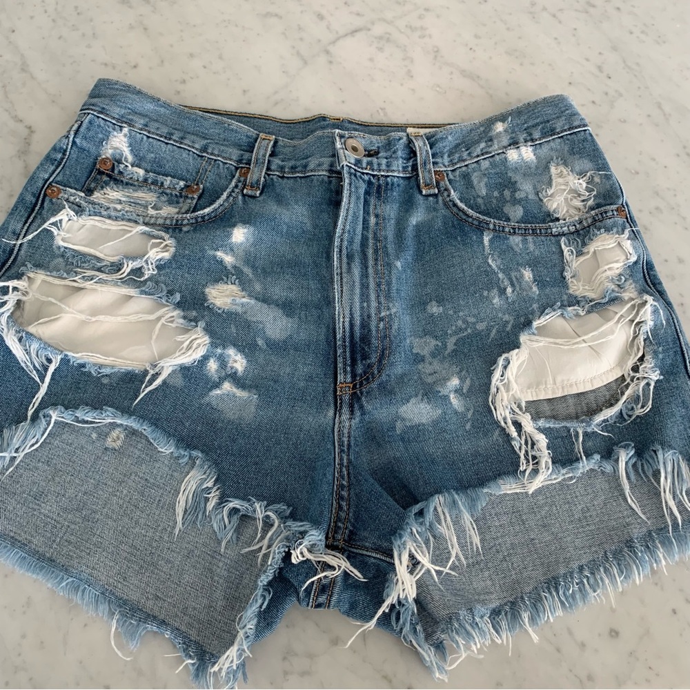 Rag & bone Cut Off Distressed High Waist Denim Jean Shorts Sz 30